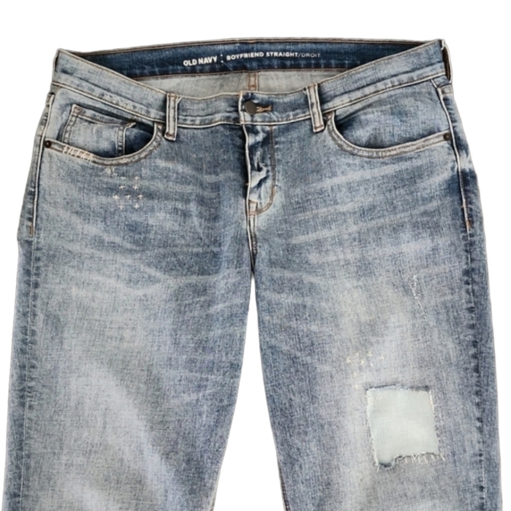 OLD NAVY Boyfriend Straight Ankle Cropped Jeans 36x25 Size 12 Ripped Distressed - Picture 6 of 16
